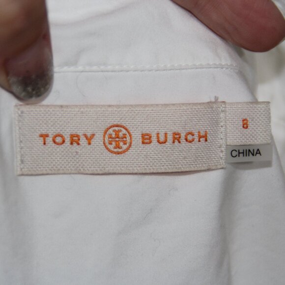 Tory Burch size 8 white cotton Murphy shirt lace embroidered collar & cuffs - Picture 11 of 11